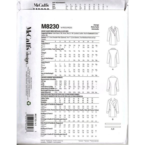 McCalls M8230 Womens 6-14 Yaya Han Costume Jacket Dress Sewing Pattern New - Picture 2 of 2